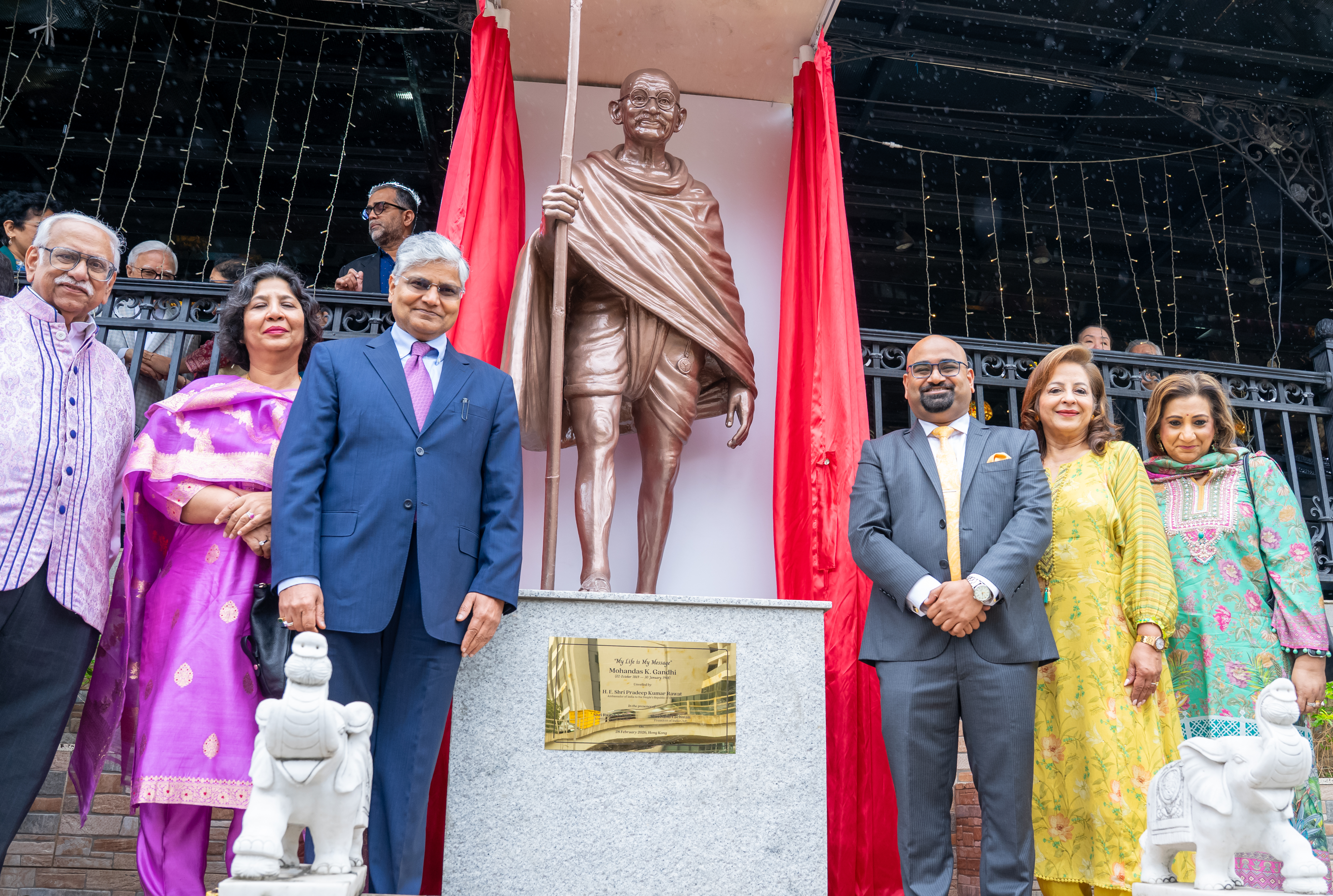 The Ambassador of India to the People's Republic of China, H.E. Shri Pradeep Kumar Rawat, unveiled a statue of Mahatma Gandhi at the India Club