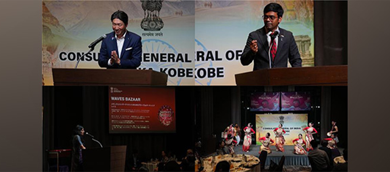 A Successful Celebration of Bharat Parv in Osaka. Hon'ble Mayor of Sakai City Mr Hideki Nagafuji graced the occasion. Mr Dhirendra Ojha, Principal Director General led a delegation at the Bharat Parv celebration and addressed the gathering. A glimpse of WAVES 2025 was provided to the guests. (Image: Bharat Parv)
